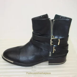 Dolce Vita Black Leather Moto Ankle Boots, Size 8.5